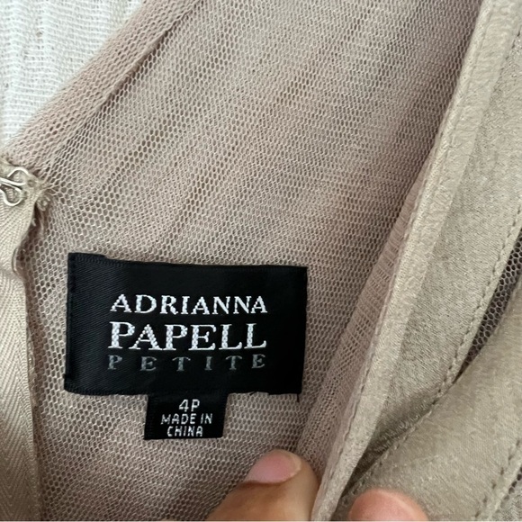 Adrianna Papell Neutral Champagne Tiered V Neck Cocktail Dress Size 4P - Picture 6 of 6